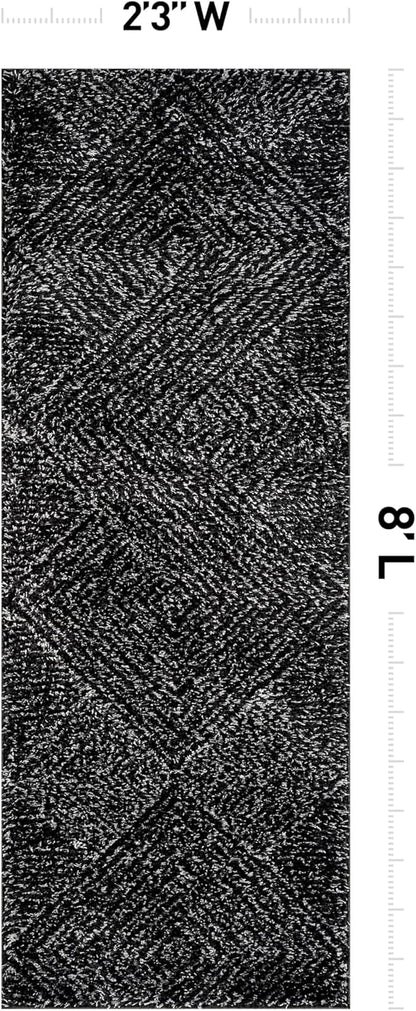 Rugshop Geometric Diamond Stripe Shag Runner Rug Anthracite Dark Gray 2' 3" x 8' Perfect for Hallways, Kitchens, or Behind The Sofa