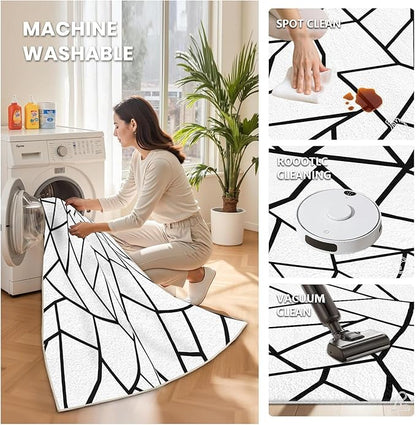 White and Black Rug - Black and White Rug, Geometric Area Rugs 6x9, Modern Abstract Rugs for Living Room Bedroom, Irregular Polygon Carpet Washable Non Slip Home Decor