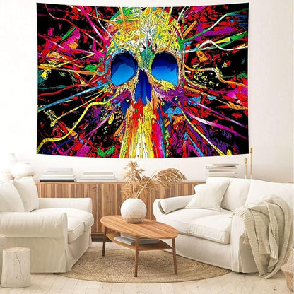 Delur Skull Tapestry Gothic Horror Colorful Skeleton Mystic Dark Tapestry Wall Hanging Trippy Vintage Aesthetic Witchy Psychedelic Headboard for Bedroom Living Room Home Decor (70.8" x 92.5")