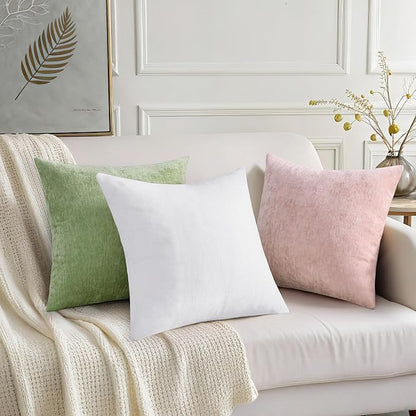 decorUhome Chenille Blush Pink Spring Throw Pillow Covers 24x24 Inch Set of 2, Decorative Soft Couch Pillow Covers Solid Dyed Accent Farmhouse Neutral Square Pillow Cases for Sofa