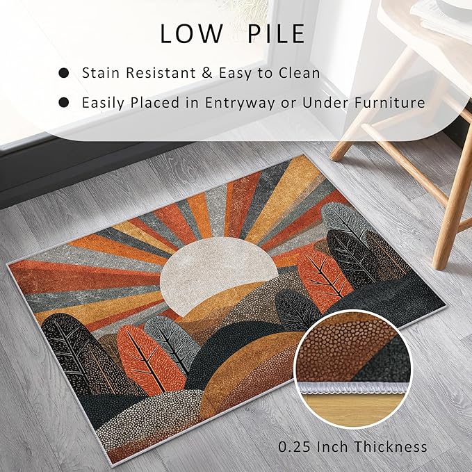 Bohemian Rug, 7x9 Area Rugs Abstract Forest Sun Tree Pattern for Living Room, Bedroom, Bohemian Home Decor Accessories Indoor Carpet, Non Slip & Machine Washable
