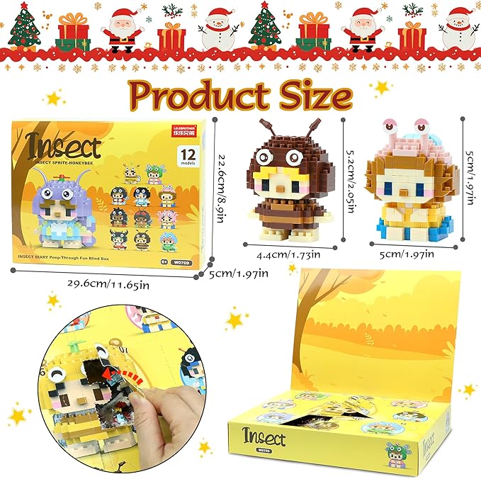 12 Days Advent Calendar 2025 Kids, 12 Packs Insects Building Blocks Set, Advent Calendar 2025 Boys for 6+ Years Old, Christmas Gifts for Girls and Boys, Party Favors (Insect)