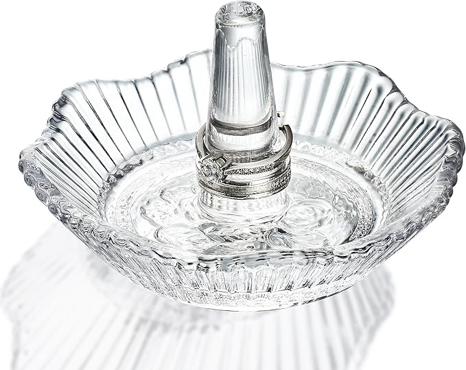 H&D HYALINE & DORA Crystal Scallop Ring Holder for Jewelry,Well-crafted Glass Rings Dish,Jewelry Rack Ring Holder for Wedding,Jewelry Display Decor Gift for Mom Wife Girlfriend(Clear)
