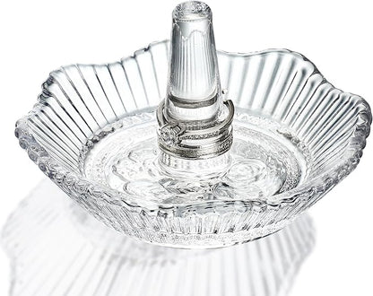 H&D HYALINE & DORA Crystal Scallop Ring Holder for Jewelry,Well-crafted Glass Rings Dish,Jewelry Rack Ring Holder for Wedding,Jewelry Display Decor Gift for Mom Wife Girlfriend(Clear)