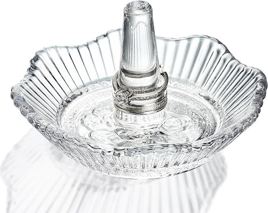 H&D HYALINE & DORA Crystal Scallop Ring Holder for Jewelry,Well-crafted Glass Rings Dish,Jewelry Rack Ring Holder for Wedding,Jewelry Display Decor Gift for Mom Wife Girlfriend(Clear)