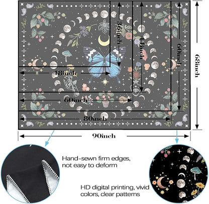 Aipon Blue Butterfly Moon Flower Tapestry Botanical Boho Plant Floral Tapestry for Bedroom Aesthetic Hippie Vintage Tapestries Wall Hanging for Living Room Dorm (60.00'' × 80.00'', Blue)