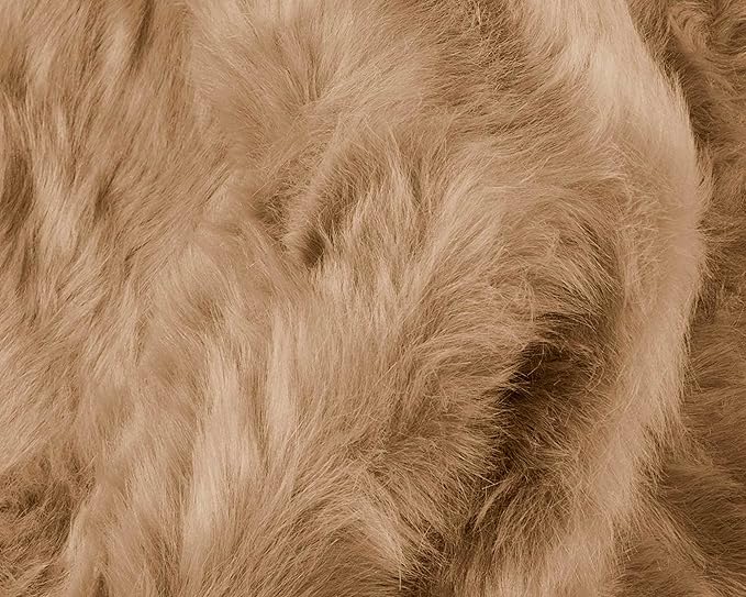 Luxe Gordon Faux Fur Rug with Soft and Fluffy Pile | Machine Washable Living Room Rug with Anti-Slip Backing | Cruelty-Free Area Rugs for Office or Bedroom, Tan, 6 ft x 6 ft