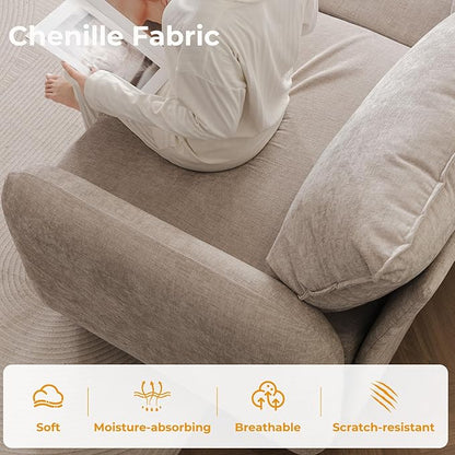 73'' Loveseat Sofa with Seats Storage, Modular Sectional Sofa with Deep Seat,Oversized Comfy Love Seat with 7.8'' Cushion,Couch for Living Room,Bedroom,Chenille,Khaki