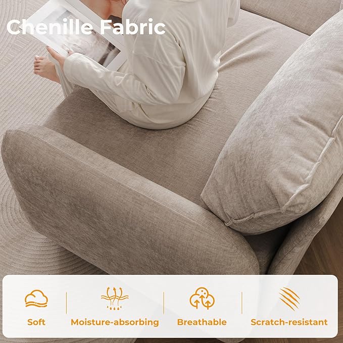 104'' Modular Sectional Sofa with Seats Storage,Oversized Sleeper Sofa Bed,Comfy Cloud Couches with Deep Seat,Couches for Living Room,Movable Ottoman,2 Throw Pillow,Chenille,Khaki