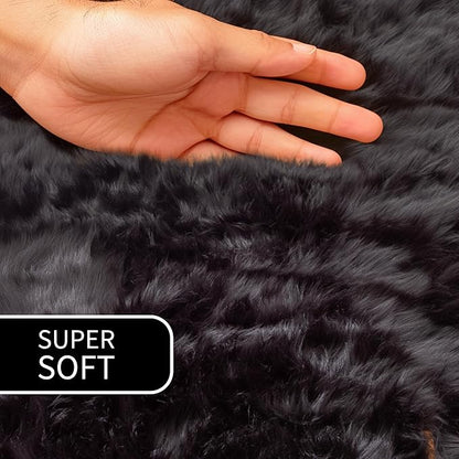 Super Area Rugs Ultra Soft & Fluffy Faux Sheepskin Rug, Black 4 x 6 Feet Carpet for Bedroom Living Room