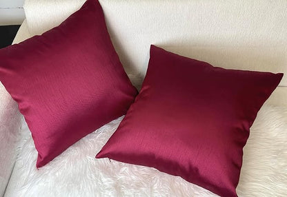 Aiking Home 20x20 Inches Faux Silk Square Throw Pillow Cover, Zipper Closure, Burgundy (Set of 2)