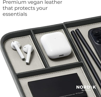 Nordik Leather Valet Tray - Sahara Gray - 9.5 x 7.9 Inch Medium Vegan Leather Tray - Stylish Nightstand Organizer for Men - Modern Bedside Caddy - EDC Catchall for Key Watch Wallet Jewellery