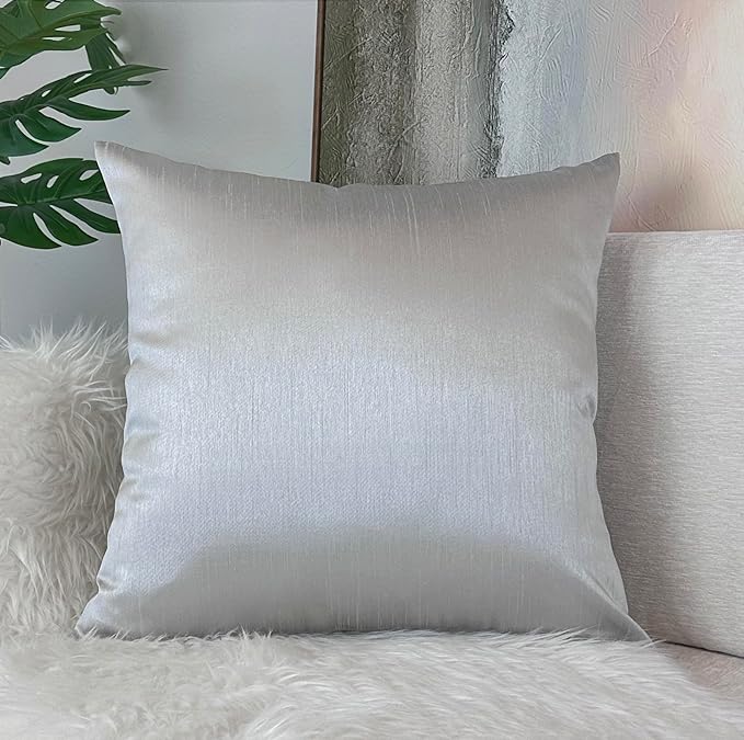 Aiking Home Collection 24x24 Inches Faux Silk Square European Shams, Zipper Closure, Silver (Set of 2)