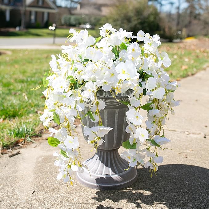 Fake Hibiscus Artificial Hanging Flowers Plants for Outdoors Spring Decoration, 4pcs Silk Hibiscus Vines Realistic UV Resistant White Faux Flowers for Outside Planter Porch Patio Yard Wedding Party