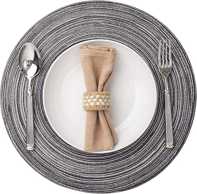 Round Placemats Set of 6 Woven Placemats Washable Braided Table Mats for Dining Table Heat Resistant Non-Slip Circle Place Mats(Mixed Gray)