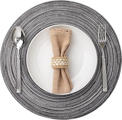 Round Placemats Set of 6 Woven Placemats Washable Braided Table Mats for Dining Table Heat Resistant Non-Slip Circle Place Mats(Mixed Gray)