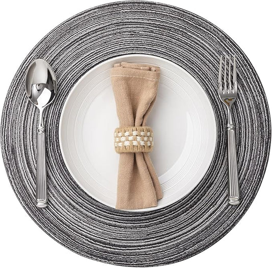 Round Placemats Set of 6 Woven Placemats Washable Braided Table Mats for Dining Table Heat Resistant Non-Slip Circle Place Mats(Mixed Gray)