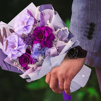 HUACHIPLUS Preserved Rose Bouquets: Fresh Flowers Bouquet- Romantic Gifts for Mom Wife Girlfriend Women-Flowers for Delivery Prime on Christmas Valentines Day Anniversary Mothers Day Birthday(Violet)