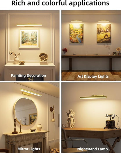 VOLISUN 16 inch Picture Lights for Wall, Rechargable Picture Light Battery Operated, 3 Color Temperatures Cordless Picture Light with Remote, Art Light for Paintings, Gallery, Portrait, 2 Pack (Gold)