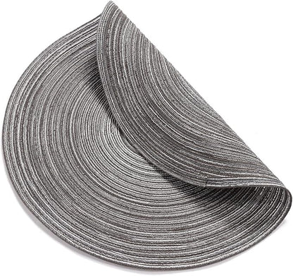 SHACOS Round Placemats Set of 4 Round Braided Placemats 15 inch Cotton Polyester Woven Table Placemats for Dining Table Holiday Party (Black Grey, 4)