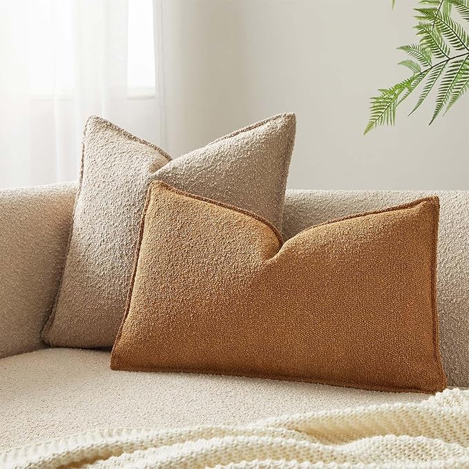 JUSPURBET 16x24 Throw Pillow Covers Set of 2 Decorative Pillow Covers for Couch Sofa Bed Cozy Boucle Lumbar Cushion Covers Cases with Invisible Zipper for Living Room Home Decor,Mustard Yellow