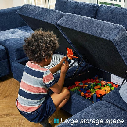 Belffin Modular Sectional Sofa Couch with Double Chaises U Shaped Sectional Sofa Modular with Storage Seat Modular Couch with Reversible Ottomans Blue