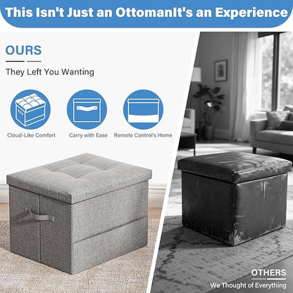 Storage Ottoman Foot Rest Stool, Foldable Footstool Storage Bench with Thicker Foam Padded Seat,Foot Rest Stool, 43L Ottoman with Bench, Holds Up to 350lbs, 17x13x13in,Drak Gray