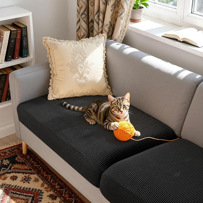 CHUN YI 2 Piece Couch Cushion Covers for Sofa Seat Slipcovers Suitable with Spandex Jacquard Washable Fabric (2 Piece Sofa Cushion Covers, Black)