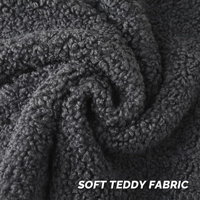 FUTEI Charcoal Throw Pillow Covers 24x24 Inch Set of 2,Furry Faux Fur Teddy Boucle Textured Cushion Covers,Soft Fluffy European Pillow Shams,Home Decor for Couch Bed Living Room Office Car