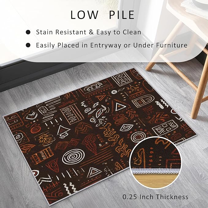 Boho Rug, Large 8x10 Area Rugs Europe Tribal Ethnic Abstract Pattern for Living Room, Bedroom, Boho Home Decor Accessories Indoor Carpet, Non Slip & Machine Washable