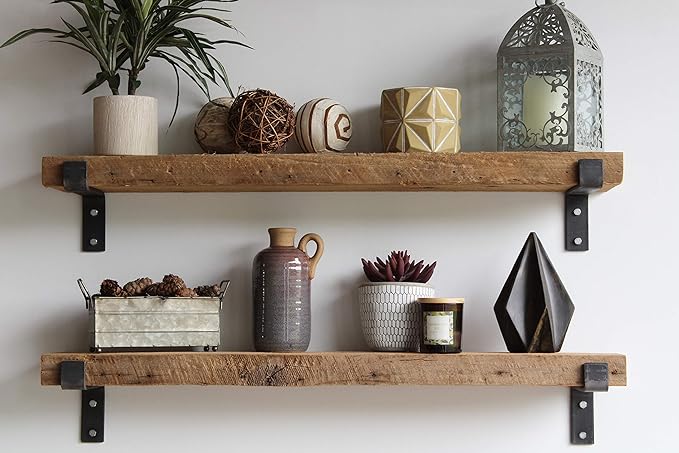Urban Legacy Accent Shelves | Reclaimed Barn Plank | Set of 2 with Full Brackets (Natural 48"x 7"x 2")