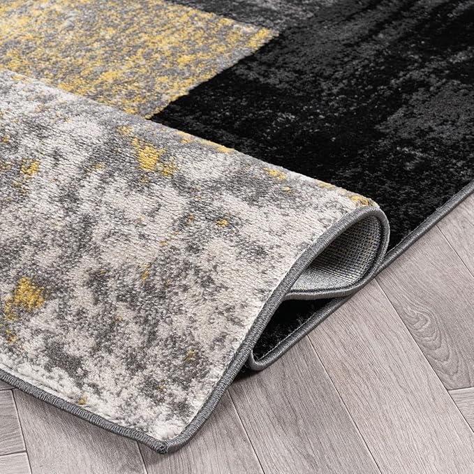Rugshop Contemporary Circle Design Area Rug, Carpet with Jute Backing for Living Room, Bedroom, or Dining Room, Yellow, 5'3" x 7'3"