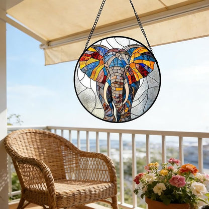 Stained Glass Window Hanging, Colorful Elephant Sun Catcher for Door Home Decor Animal Suncatcher Christmas Mother's Day Birthday Gifts for Women Men Mom and Nana 15 in