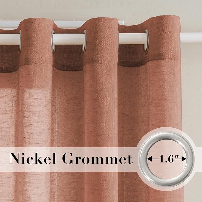 H.VERSAILTEX Linen Curtains Natural Blended Curtain Panels for Living Room/Light Reducing Linen Semi Sheer Curtains 72 inch Length 2 Panels Set Nickel Grommet Window Panels, 52" x 72", Terracotta