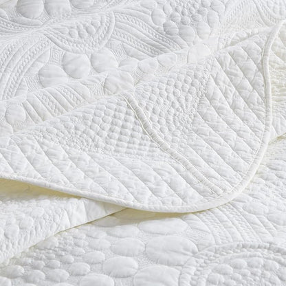 MarCielo 3-Piece 100% Cotton Oversized Bedspread Lightweight Quilt Coverlet Embroidery Farmhouse Bedding (Tf Bright White, Oversized Queen (100"x106"))