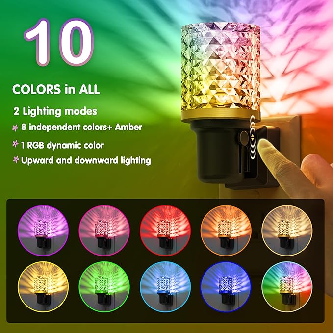 L LOHAS LED Night Light, 2 Pack Dimmable Night Lights Plug into Wall, Color Changing Nightlight RGB with Auto Light Sensor, 0-100LM Adjustable Brightness LED Night Light