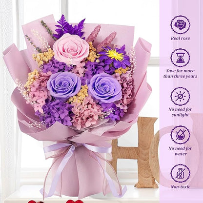 Flowers for Delivery Prime Preserved Flowers Bouquets That Last 3-5 Years Real Forever Flowers Rose Bouquet Mothers Day Gifts for Mom Anniversary Birthday Gift for Her Women Mom Grandma Wife Friends