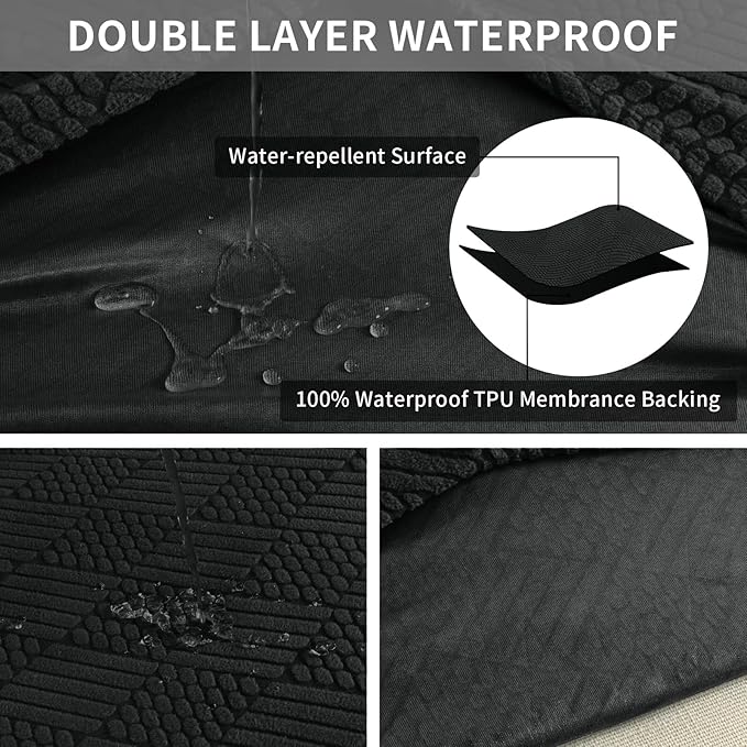 Easy-Going Waterproof Couch Cushion Covers for Couches and Sofas, Stretch Jacquard Sofa Seat Cover Replacement for Dogs, Pets & Kids, Durable Furniture Protector for Sofa Cushions, Black