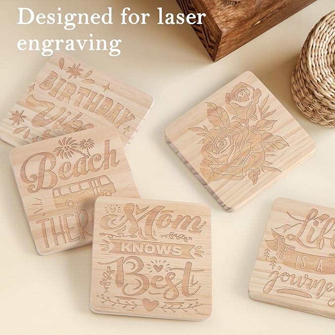 60 Pieces Unfinished Wood Coasters, GOH DODD 4 Inch Wooden Blanks with Non-Slip Pads for Laser Engraving Wood Burning Staining Painting Decoupage Housewarming Gifts Wedding Crafts Education, Square