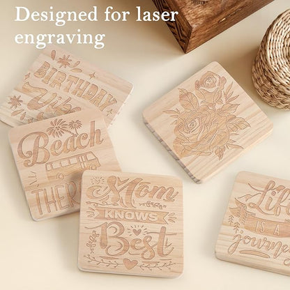 60 Pieces Unfinished Wood Coasters, GOH DODD 4 Inch Wooden Blanks with Non-Slip Pads for Laser Engraving Wood Burning Staining Painting Decoupage Housewarming Gifts Wedding Crafts Education, Square
