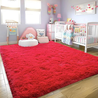 Large 9x12 Area Rugs for Living Room, Soft Shag Thick Fluffy Rug for Bedroom, Non Slip Plush Fuzzy Carpet for Girls Boys Kids Dorm Rug for Home Decor Aesthetic, Red