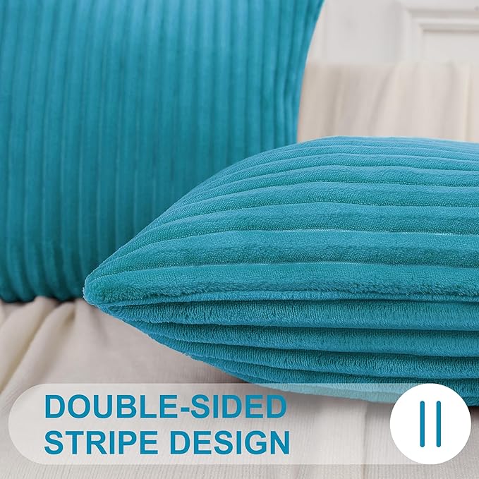 Simmore Decorative Spring Throw Pillow Covers 18x18 Set of 2, Soft Natural Plush Flannel Double-Sided Fluffy Couch Pillow Covers for Sofa Living Room, Teal