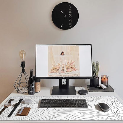 White Topographic Mouse Pad XXL - Extended Gaming Mousepad, Large Non-Slip Desk Mat for Keyboard and Mouse