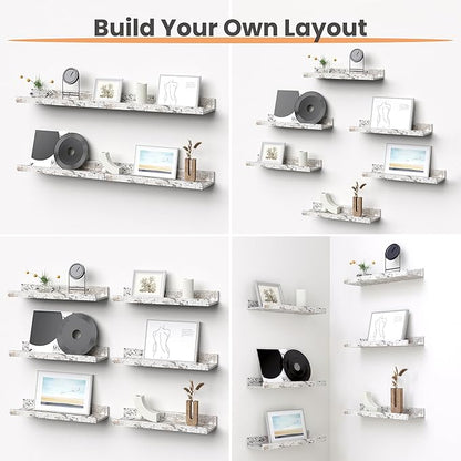 upsimples Floating Shelves for Wall, Wall Shelves for Decor Storage Set of 6, Wall Mounted Wood Shelf for Bedroom, Living Room, Bathroom, Kitchen, Picture Ledge Shelf, Rustic White