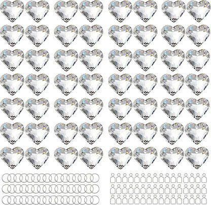 HDCRYSTALGIFTS 48pcs 20mm Clear Crystal Heart Prism Sun Catchers, Heart Prisms Rainbow Maker Chandelier Crystals, Hanging Suncatchers for Window, Garden, Home, Wedding, Glass Valentine's Day Ornaments