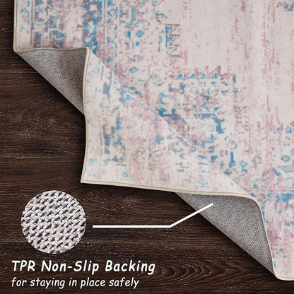 vivorug 3x5 Rug, Small Area Rug for Living Room, Bedroom, Kitchen, Machine Washable Non-Slip Throw Rug, Vintage Carpet for Entryway Nursery Coffee Table - Durable (Pink)