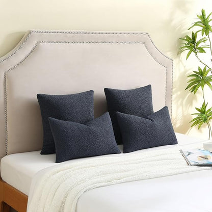 FUTEI Pack of 2 Navy Blue Decorative Throw Pillow Covers 24x24 Inch Soft Cozy Solid Boucle Textured European Cushion Case,Modern Home Decor for Couch Bed Living Room