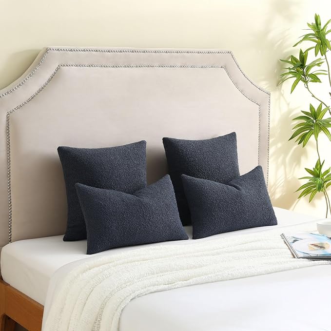 FUTEI Pack of 2 Navy Blue Decorative Throw Pillow Covers 18x18 Inch Soft Cozy Solid Boucle Textured Cushion Case,Modern Home Decor for Couch Bed Living Room