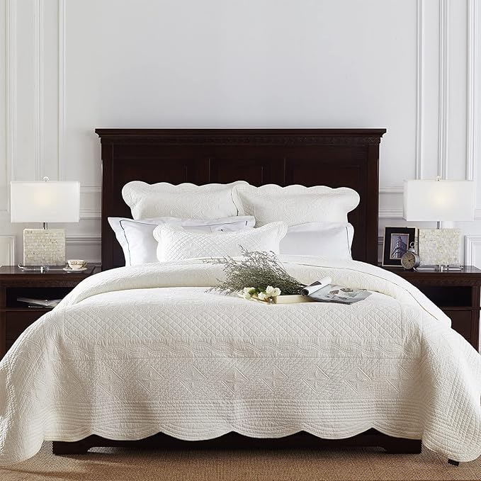 Calla Angel Sage Garden Luxury Pure Cotton Matelasse Quilt Queen, Ivory