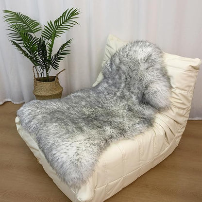 Genuine Sheepskin Rug New Zealand Fluffy Lambskin Rug, Natural Luxury Sheepskin Throw for Bedroom Living Room Children's Room - Premium Area Rug Chair Cover (2×3 Feet, Grey Tip)